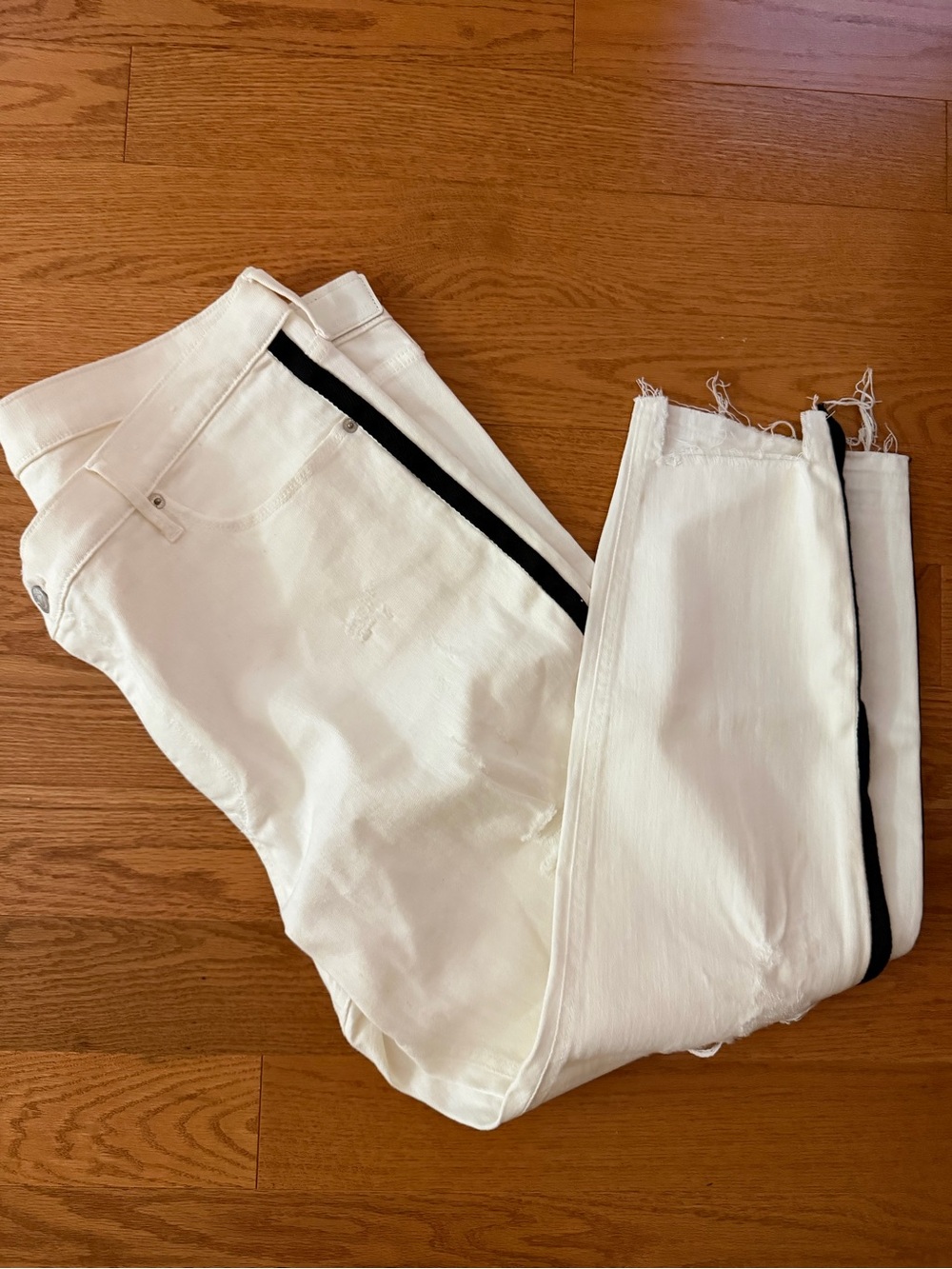 Express White Ankle Jeans with Black Side Stripe